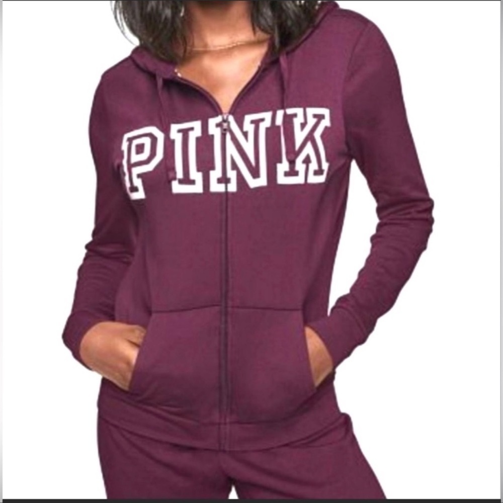 PINK Victorias Secret maroon full zip hoodie sweatshirt